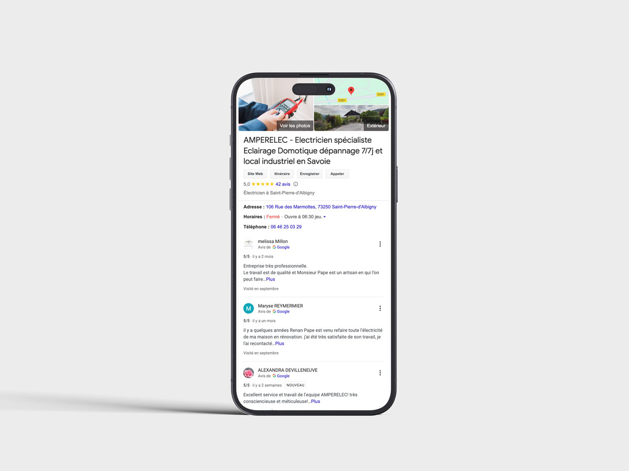 GMB Amperelec – Optimisation de la fiche Google My Business pour améliorer la visibilité locale.